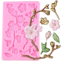 cherry blossoms silicone molds flower branches cake border fondant cake decorating tools cupcake candy chocolate gumpaste moulds