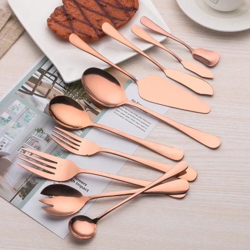 

30/24 PCS Shiny Rosegold Dinnerware Set Stainless Steel Western Cutlery Set Kitchen Accessories Tableware Set Scoop Fork Set