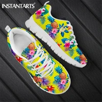 instantarts lime hawaiian pineapple pattern print casual woman shoes breathable mesh flat sneakers for ladies lace up footwear