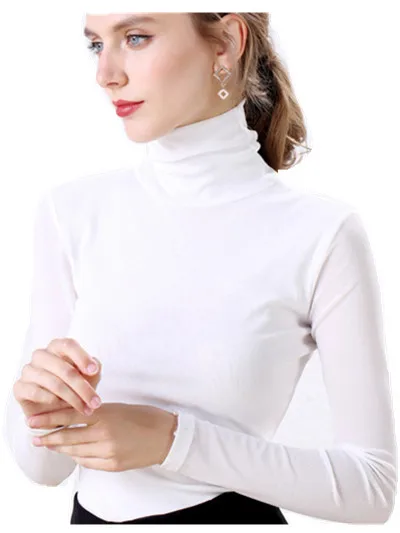 

Autumn and Winter New Slim High-neck Mesh Gauze Bottoming Shirt Women's Long-sleeved Shirt Turtlenneck Elegant Women Tshirt