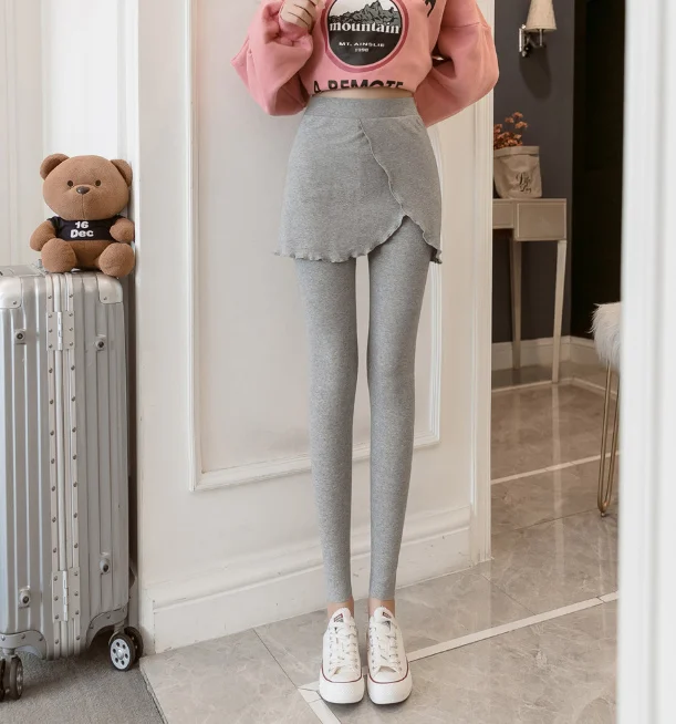 Light Gray Женская модная юбка, леггинсы в полоску с цветочным рисунком, хорошая эластичная хлопковая смесь, мини-брюки размера плюс, корейский стиль, ouc590 - Цвет: Light Gray
