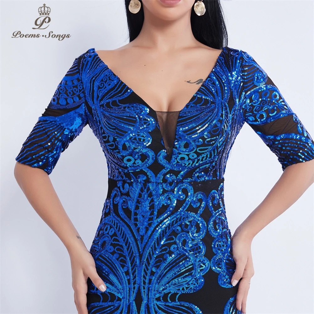 Half sleeve Butterfly style Sequin Evening dress vestido de festa formal mermaid vestido de noche robe de soiree prom dress