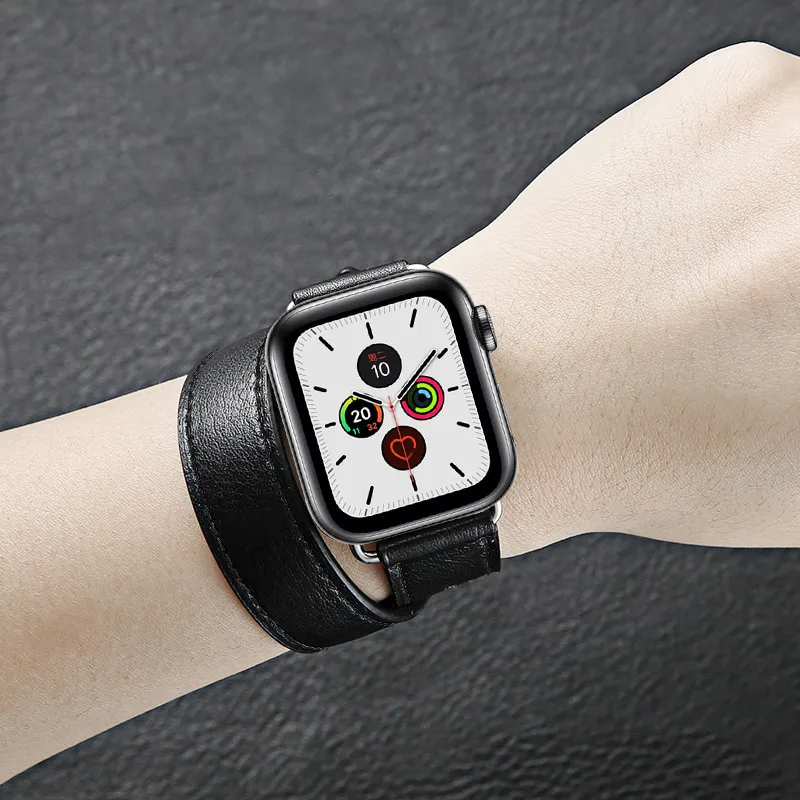 40 мм 44 черный ремешок для Apple Watch Series 5 часов браслет из натуральной кожи один