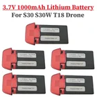 1-5 шт. 3,7 в 1000 мАч литий-полимерный аккумулятор для SJRC S30W T18 дрона RC S30W квадрокоптера запасные части Новинка для S30W 3,7 в перезаряжаемая батарея