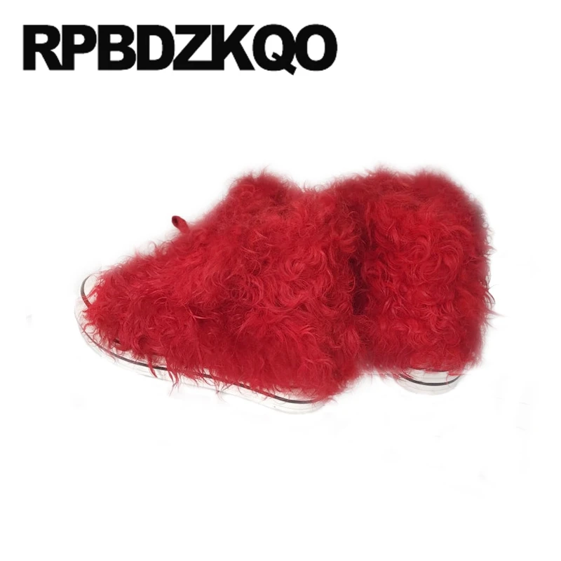 Женские ботильоны на платформе зеленые пушистые полусапожки из овечьей кожи