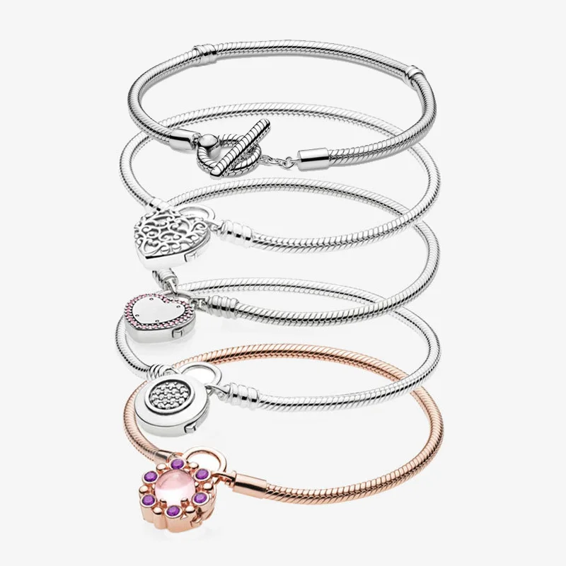 

Safety Padlock Charms Pan-Style 925 Sterling Silver Bracelets For Women Girl Hand Chain Beads For Jewelry Making DIY 2021 Trend