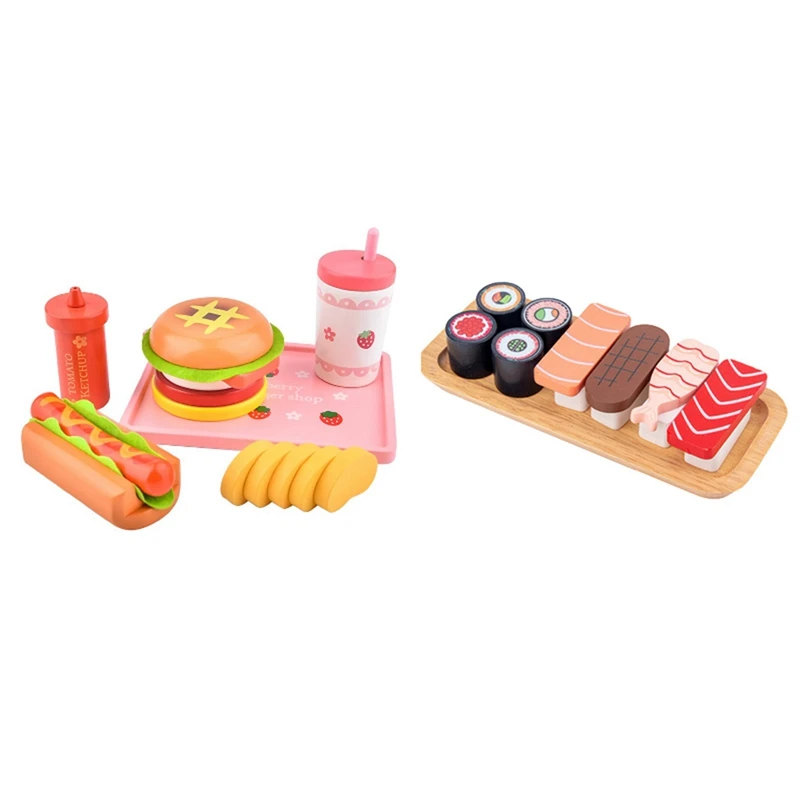

Игрушки для кухни, 2 набора: 1 Набор игрушек для имитации клубники, гамбургеров и 1 Набор искусственных продуктов