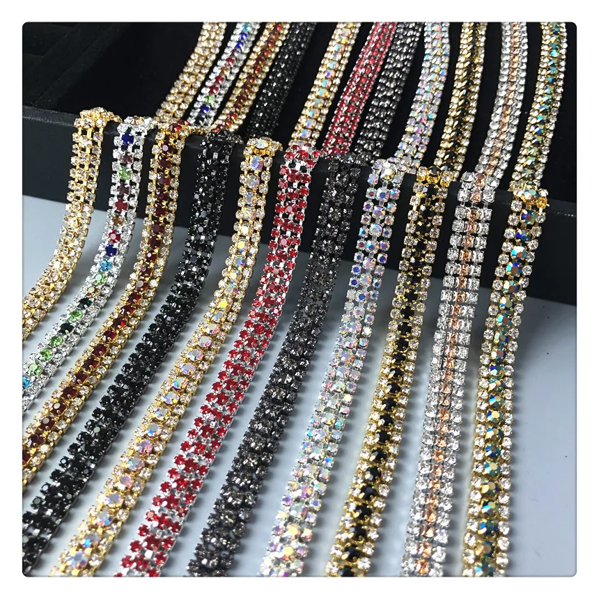 5 ярдов 9 мм стразы кристалл Ab цепочка 3 ряда отделка серебристый тон украшение для