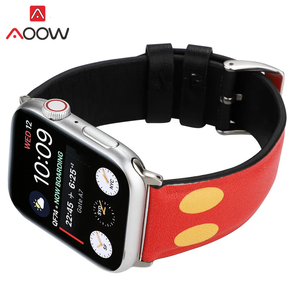 Кожаный ремешок для часов с мультяшным принтом для Apple Watch 40 мм 44 мм 38 мм 42 мм Микки браслет с подвеской в виде мыши ремешок для iWatch 1 2 3 4
