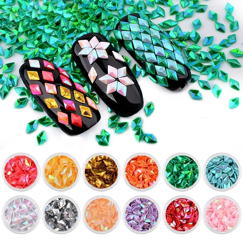 12 цветов дизайн ногтей 3D в форме ромба блестки стразы пудра помада Советы