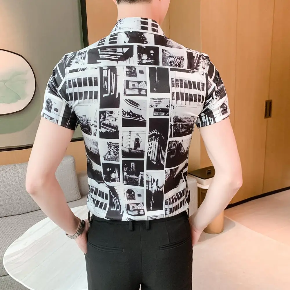 Летняя деловая рубашка с цифровым принтом мужская мода 2020 Корейская приталенная