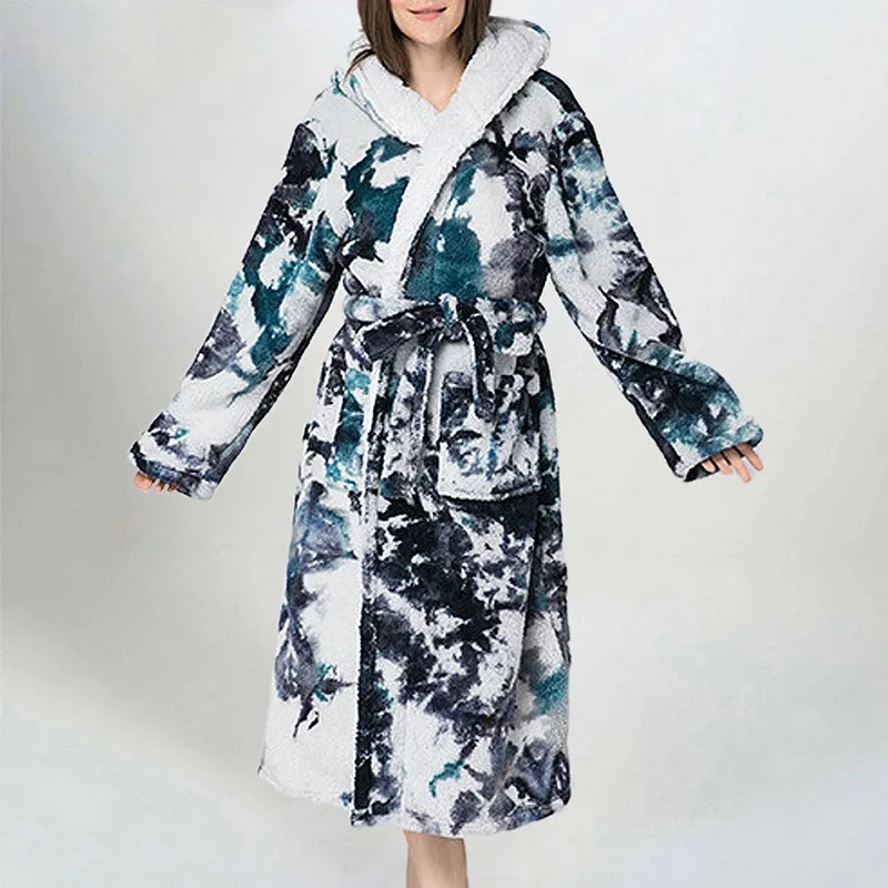 

Women Bathrobe Nightgown Thick Warm Robe Winter Unisex Unicorn Plush Pajamas Cute Adults Print Warm Winter Bath Robe Sleepwear