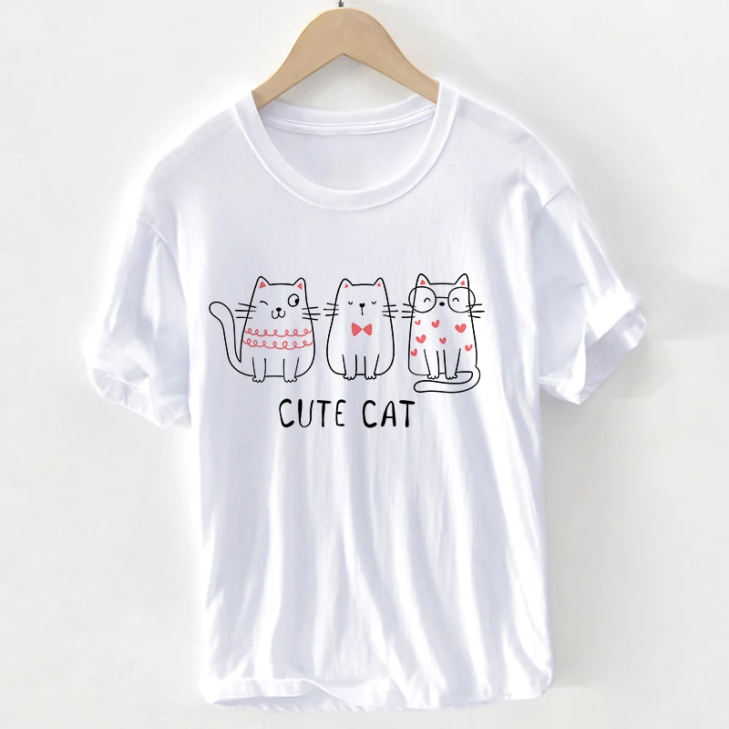 

Fashion Christmas Santa t shirt Unisex Harajuku cute Cat cartoon Tops Tees Casual Elk Graphics 100% Cotton clothes female/Man