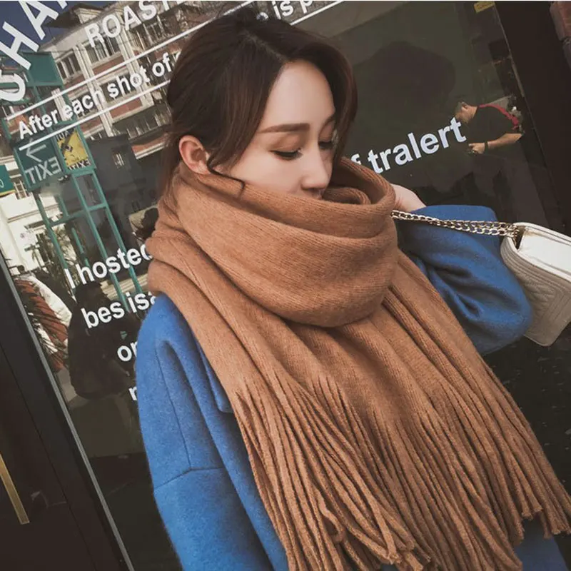 

Luxury Winter Thick Cashmere Scarf Women Warm Tassel Soft Pashmina Shawl Blanket Wraps Fashion Femme Foulard Designer