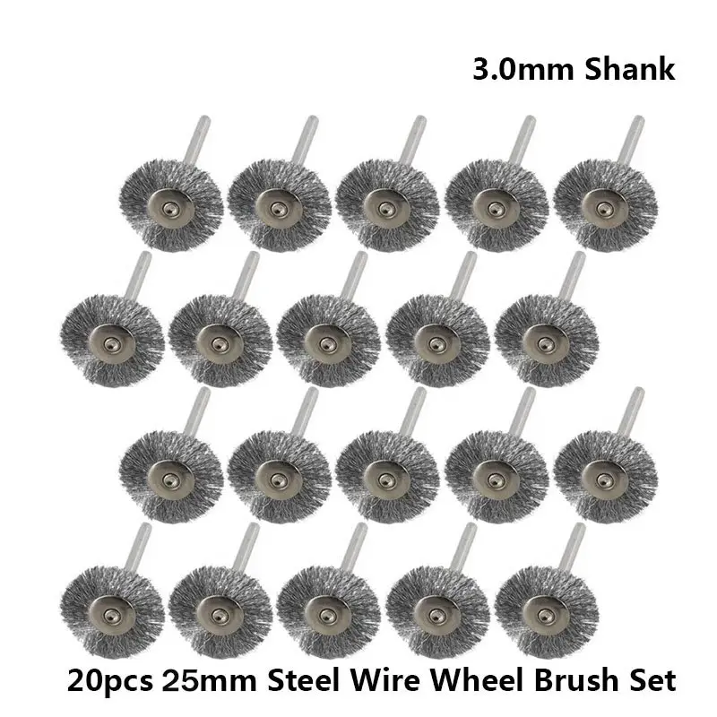 20 шт. 25 мм набор стальных проволочных щеток для полировки металла 3 0 хвостовик вращающаяся щетка