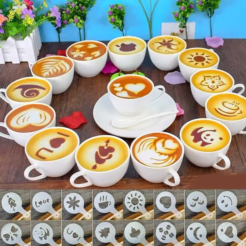 

16Pcs/set Mixed Styles Cappuccino Latte Coffee Stencils Cake Decorative Model