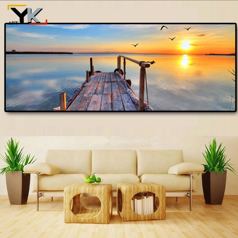 Небо облака мост закаты естественное море панорама пейзаж холст картина куадро