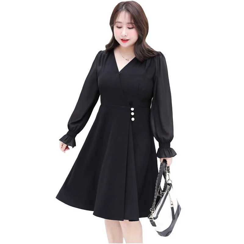 

Новинка 2020, женское весеннее Платье оверсайз с длинным рукавом, модное черное ТРАПЕЦИЕВИДНОЕ ПЛАТЬЕ С V-образным вырезом, женские облегающи...