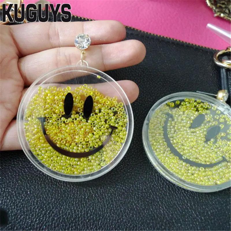Smiling Face 1 KUGUYS модные ювелирные изделия Oorbellen акриловые молнии длинные серьги для женщин Pendientes Блестящие Блестки серьги-капли DJ DS Brincos - Окраска металла: Smiling Face 1