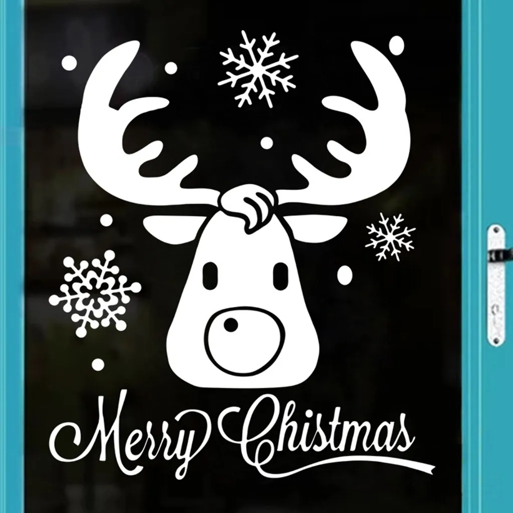 Мультяшные рождественские наклейки с оленями для окон стен окна Праздничные на