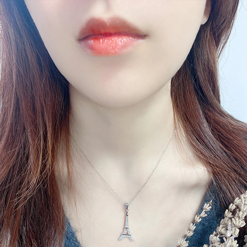 Женская цепочка из серебра 925 пробы с изображением Эйфелевой башни в Париже -