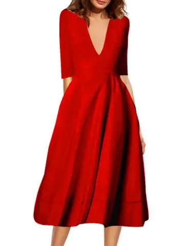 red dress Длинный Слип Глубокий V Образным Вырезом Глубокий Вырез Платье Простой Одноцветный Сплошной Цвет Больше Плюс Сайз Платье Для Женщина 4xl 5xl 6xl Элегантный Утонченный Вечеринка Оборки Подол Платье Миди Высокая Талия - Цвет: red dress