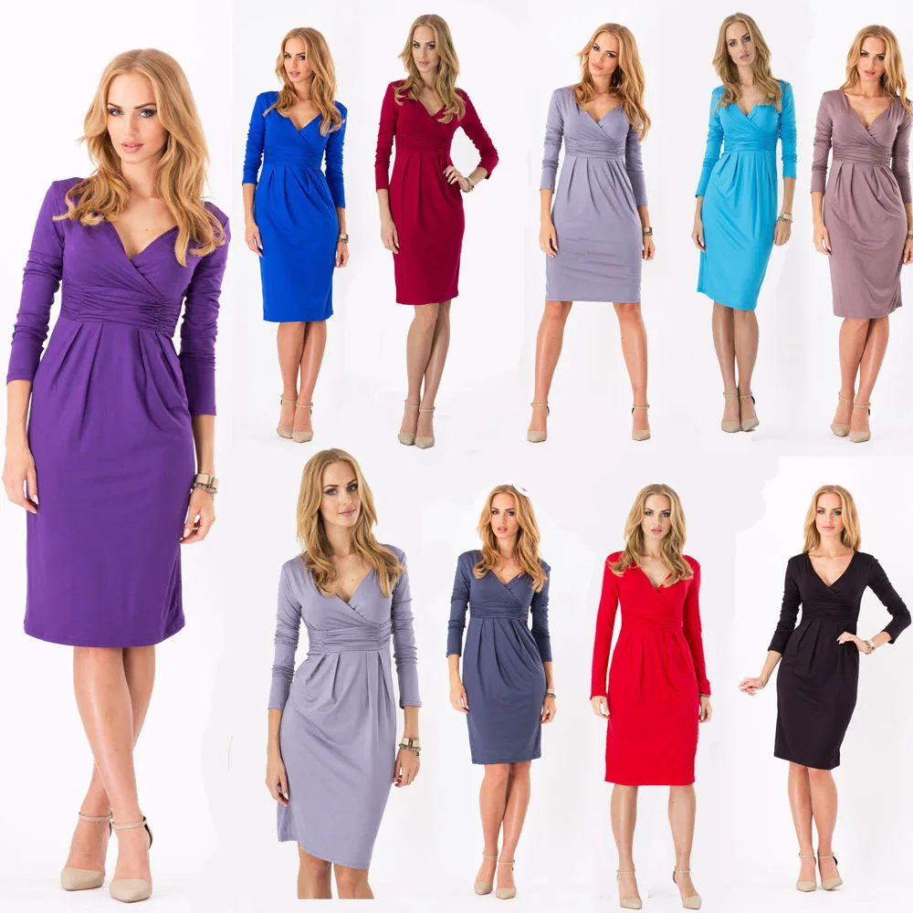 Весна лето 2020 новое однотонное платье карандаш с глубоким v образным вырезом и