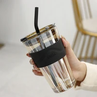 450ml coffee glass cup heat resistant coffee mug wine glasses portable sealed water button with straws milk tea travel cup gift