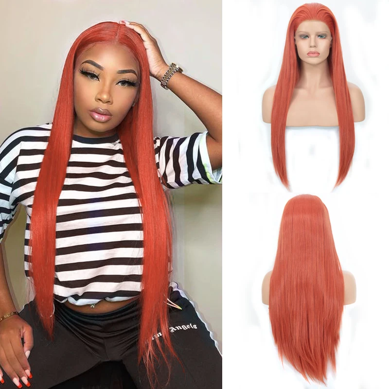 Длинные шелковистые прямые синтетические парики со шнуровкой спереди из