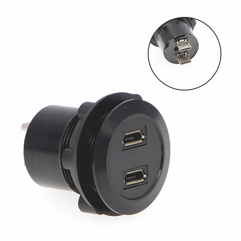 Разъем USB 22 мм диаметр монтажа розетки двойной разъем Micro Мама-папа (черный цвет)