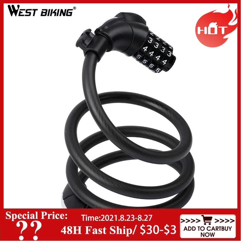 WEST BIKING замок для велосипеда пароль Противоугонный кабельный стальная