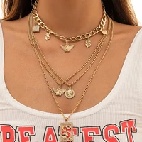 fashion angel lock metal pendant layered chain necklace gothic accessory female modern fairy tale core collar girl aesthetic jew