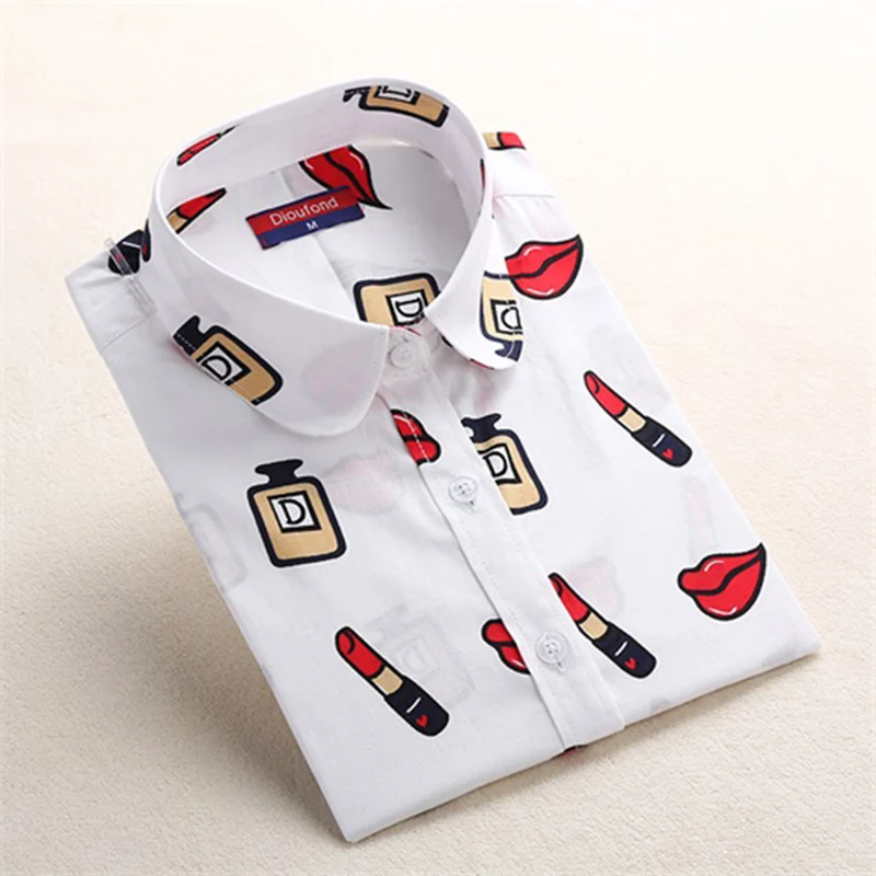 Wlipstick Dioufond, Цветочная женская блузка, хлопок, Повседневный, цветочный светильник, Винтажная летняя женская рубашка, модная, размера плюс, топы, 5xl, женская рубашка - Цвет: Wlipstick