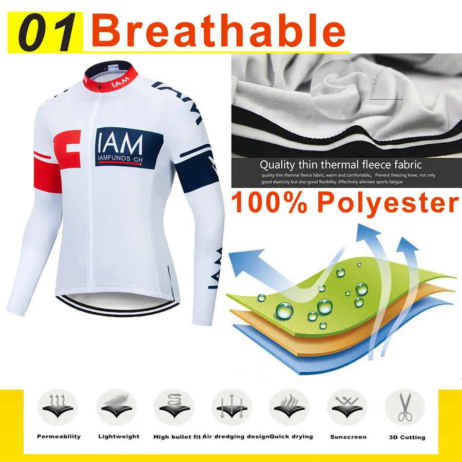 IAM Pro Team Зимняя Теплая Флисовая велосипедная одежда мужская футболка с длинным