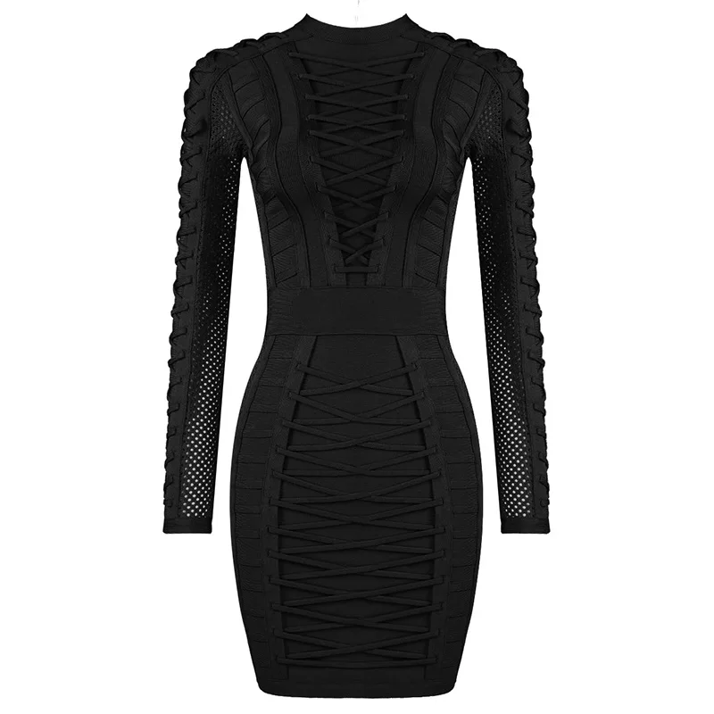 2019 Winter New Fashion Women's Bandage Dress Sexy Army Green Long Sleeve Mini Lace Bodycon Club Celebrity Party Vestidos | Женская
