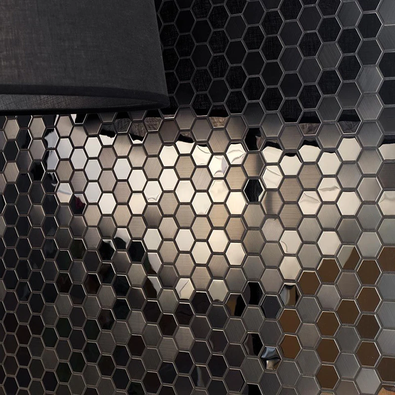 Современный черный матовый микс Глянцевая шестиугольная Мозаика из металла