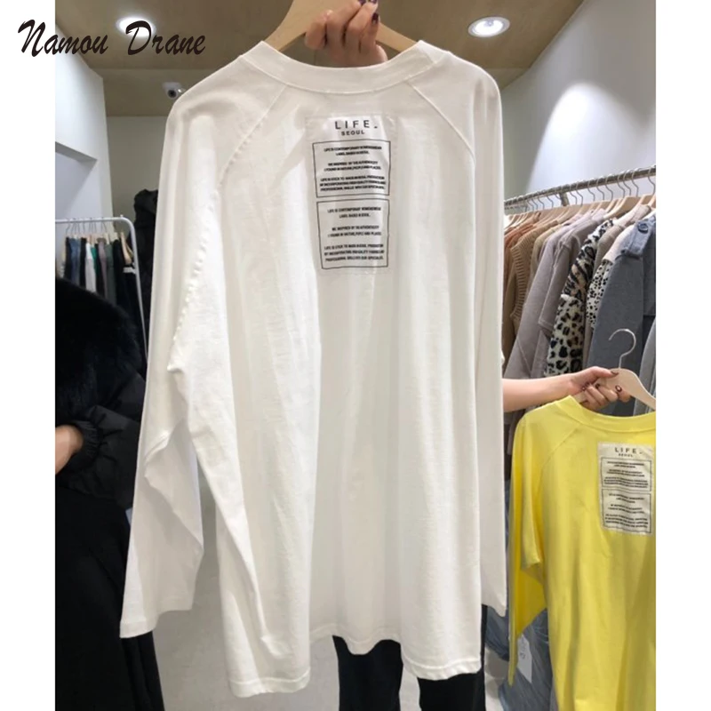 

Namou Drane 2021 New Raglan Sleeve Candy Color Mid-length Bottoming Shirt Loose Korean Long-sleeved T-shirt Women y2k tops