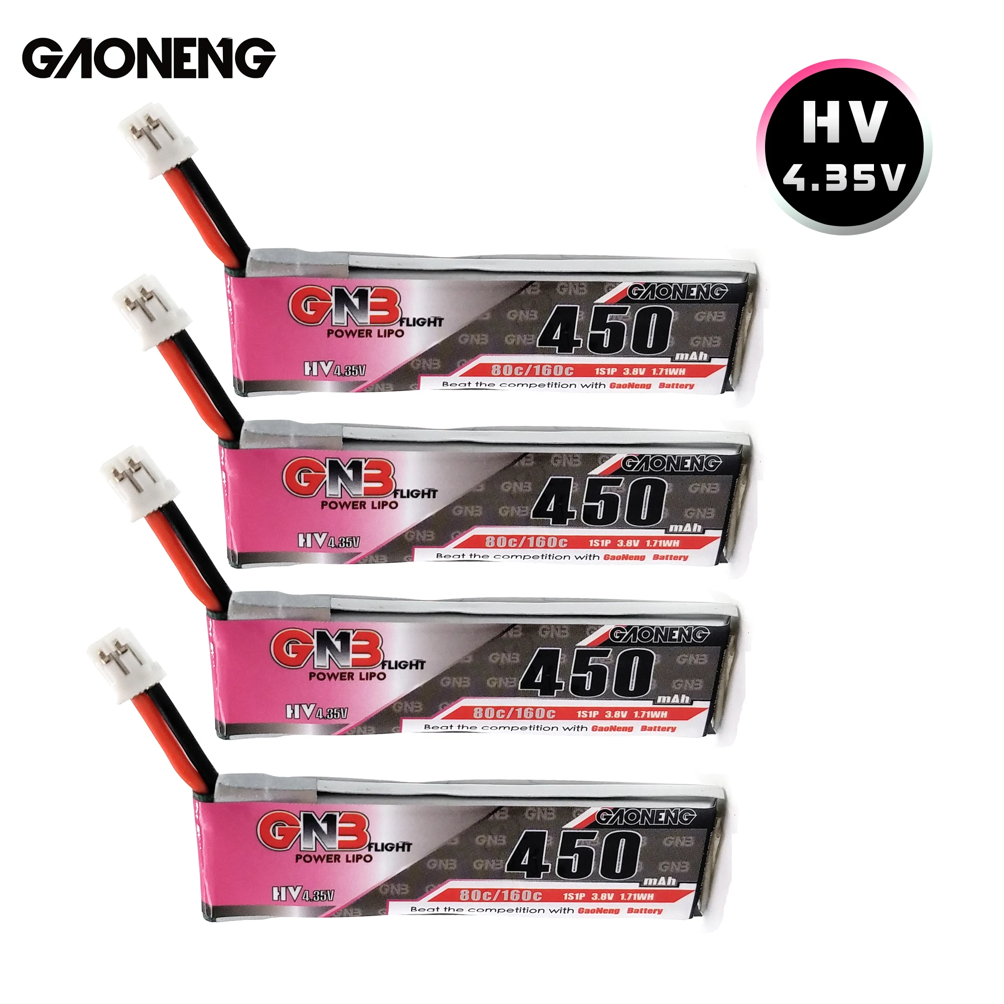 Gaoneng GNB 1S HV 4 35 в 450 мАч LiPo батарея 80 с разъемом PH2.0 для радиоуправляемого FPV