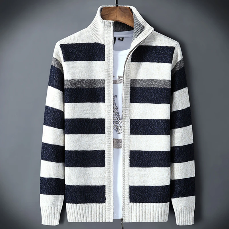 

Men Sweater Coat Cardigan Zipper 2021 New Arrival Autumn And Winter Casual Stripe Male Thin Student Sweater Korean Style M38
