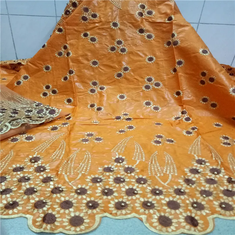 

African Bazin Riche Fabric With Brode Latest Fashion Embroidery Bazin Lace Fabric With Net Lace 7yards for wedding dress 66-347