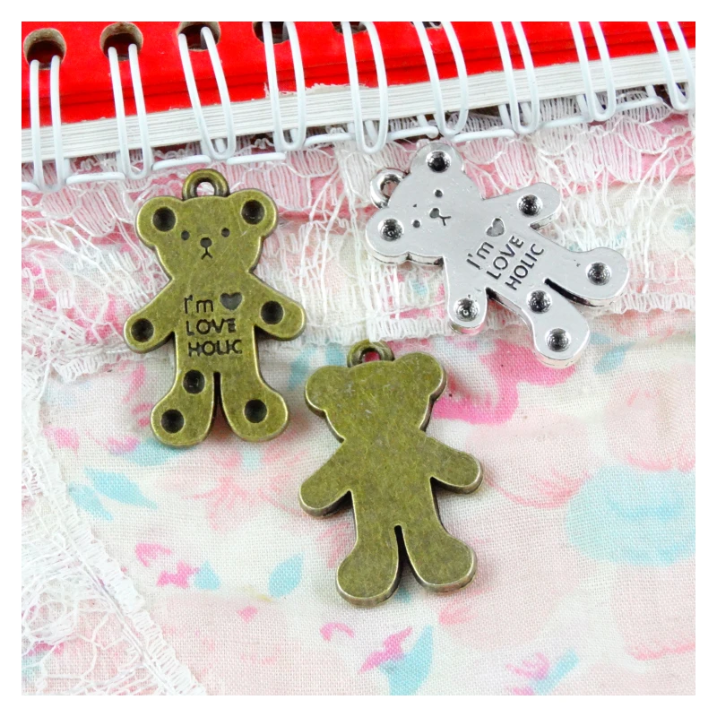 

10pcs Vintage Antique Silver Plated bronze Little bear charms DIY Charms Jewelry Making 16*29MM
