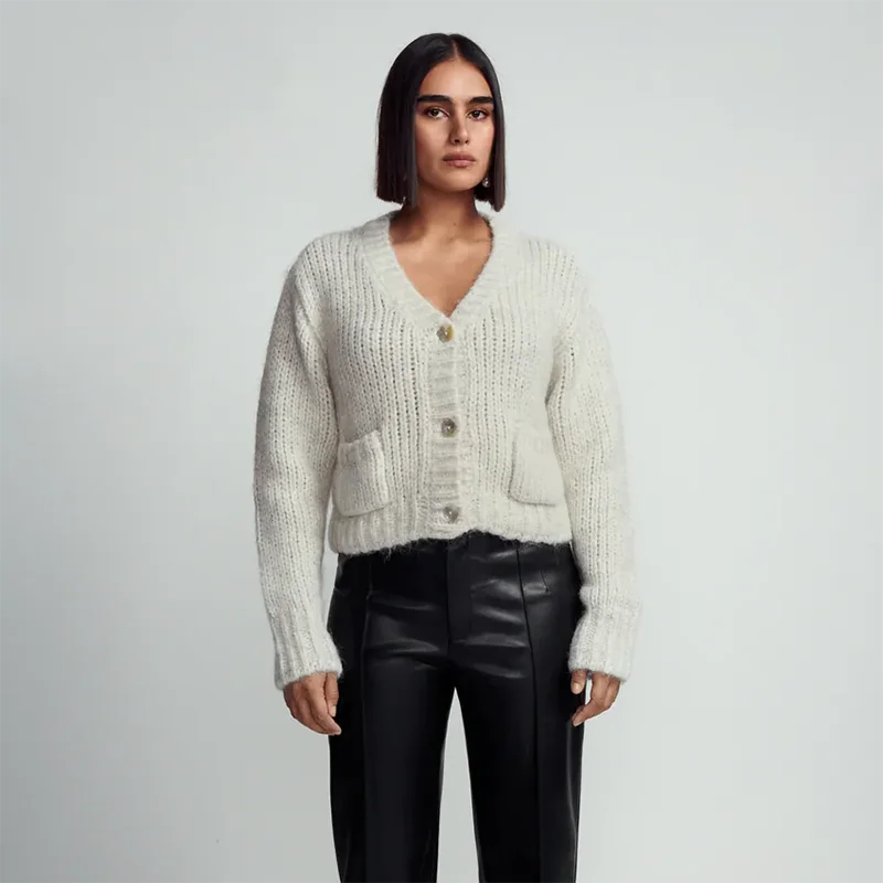 

Unizera 2021 Za women's autumn new V-neck button alpaca wool and wool blended women's long sleeve coat fashion