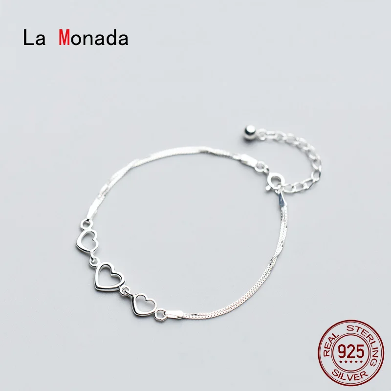 

Женский браслет с тремя сердечками La Monada, из серебра 925 пробы, с цепочкой из натурального серебра 925 пробы