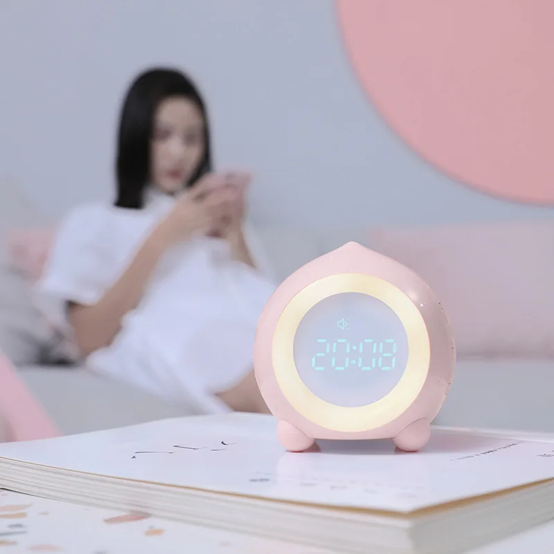 

LED Alarm Clock Touch Sensor Night Light Digital Table Clocks Bedroom Kids Sleep Lamp Cute Peach Children Bedside Lamp Xmas Gift