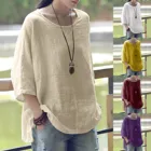 Блузка женская с круглым вырезом, модная Свободная рубашка из смесовой хлопка, Повседневный пуловер с рукавом 34, большие размеры, на лето