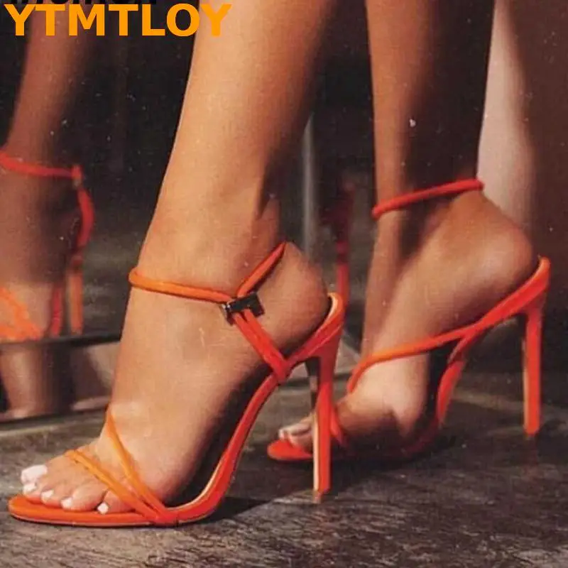 Женские босоножки с ремешком на щиколотке туфли-лодочки тонком высоком каблуке