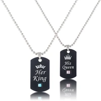 hiphop black stainless steel his queen her king tag couple pendant necklace jewelry gift for women men