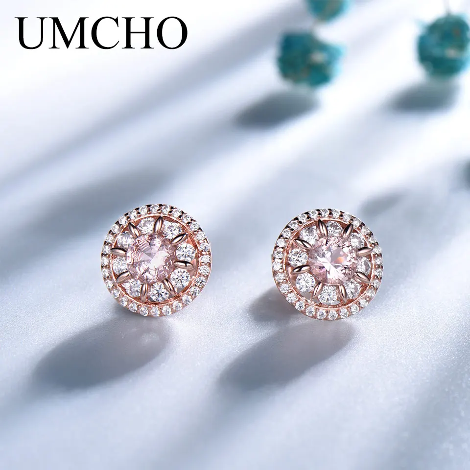 

UMCHO Solid 925 Sterling Silver Clip Earrings For Women Morganite Gemstone Wedding Engagement Fine Jewelry Christmas Gift
