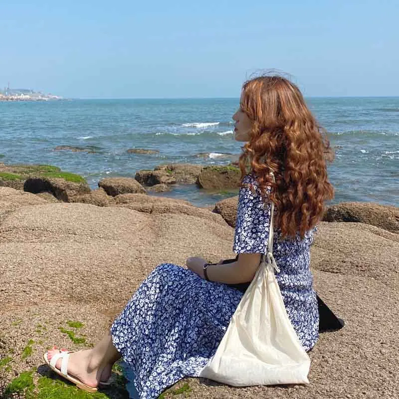 

Korean Retro Small Floral Women Boho Dress Floral Print Vintage Dresses Female Summer Holiday Casual Dress Vestidos 2020 New