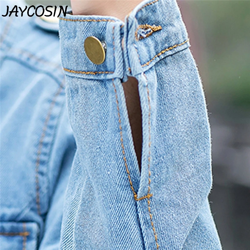 Женская джинсовая куртка JAYCOSIN Повседневная Длинная потертая с карманами базовая
